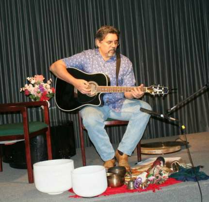 Mark with sound tools and guitar at Leona's TV show